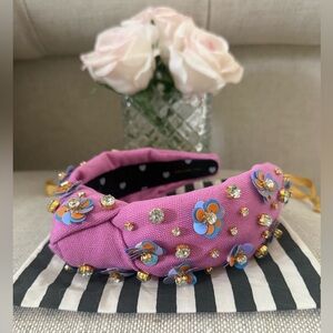 Lele Sadoughi Pink Embellished Flower Knotted Headband